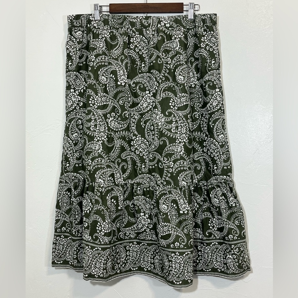 J. Jill Cotton Linen Paisley Tiered Midi Skirt Size Large